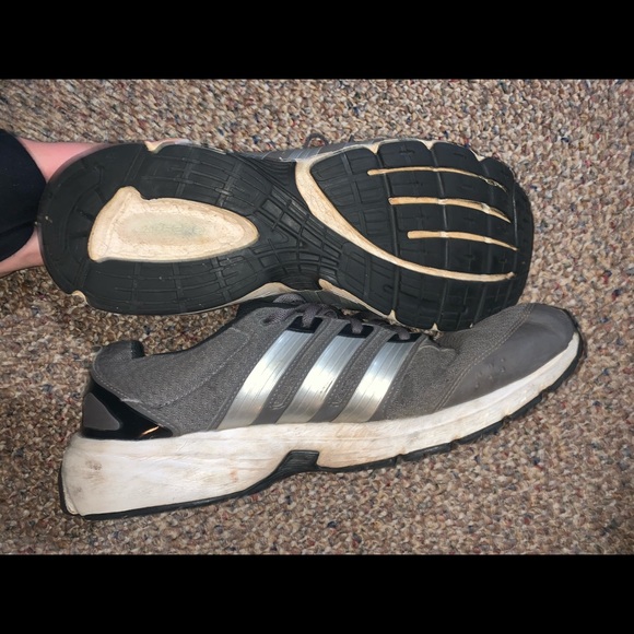 Gray ADIDAS tennis shoes with lime green logo - Picture 2 of 3